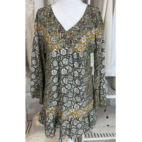 Skies Are Blue Dresses & Skirts - Skies Are Blue Women's Size S Green Floral Peasant Boho Tunic Blouse Dress #0497